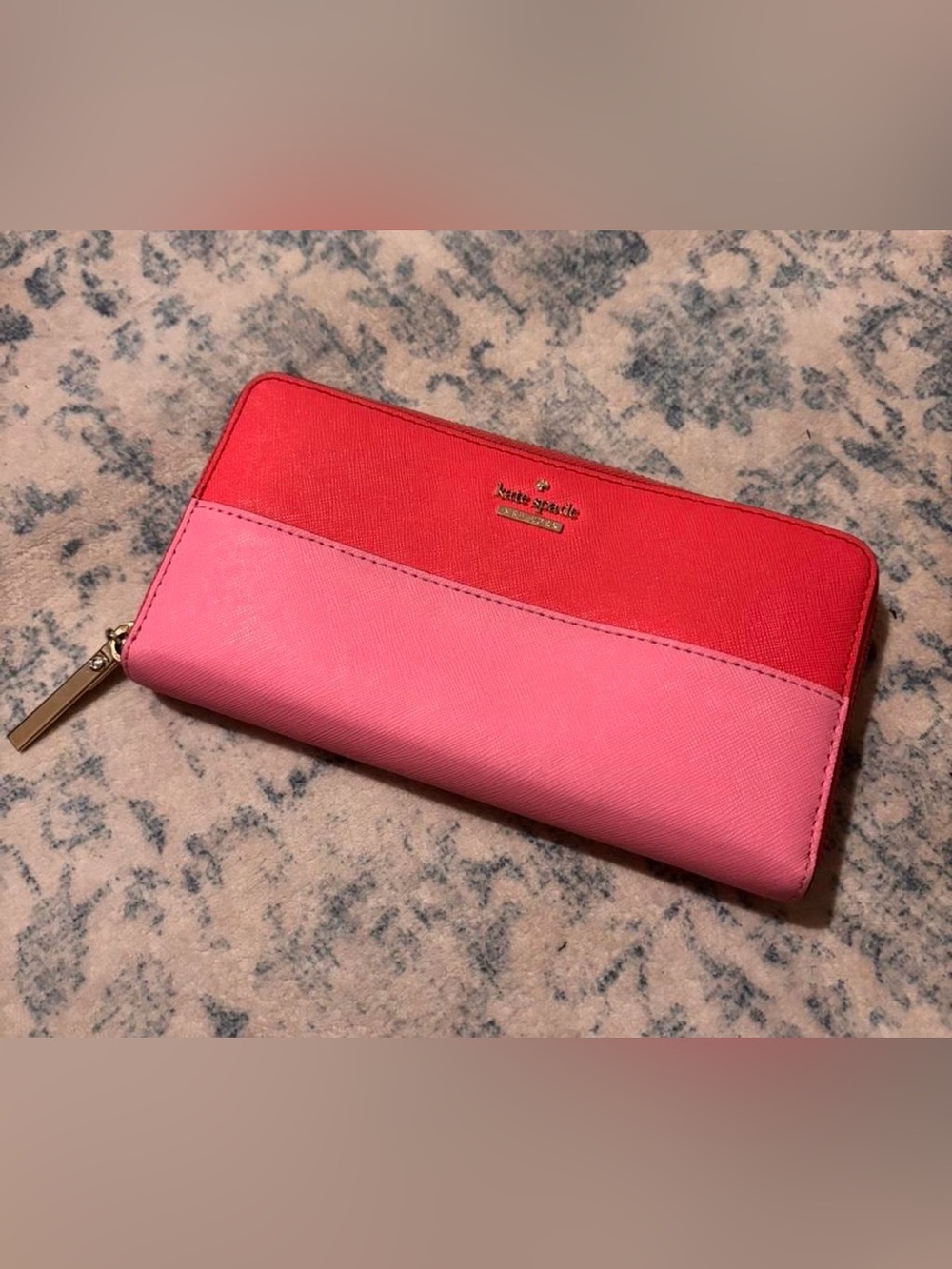 kate spade Two-Tone Coral and Light Pink Zip Wallet